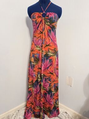 Y2K Deadstock Colorful Tropical Knit Halter Dress Size M